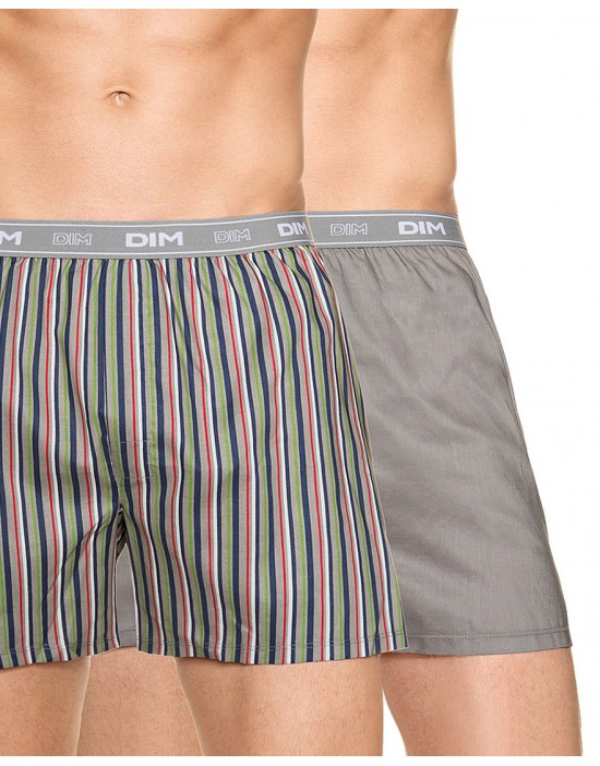 法國DIM-「純棉舒柔」四角褲兩入/組-條紋灰