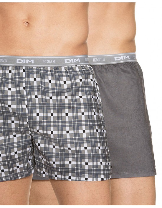 法國DIM-「純棉舒柔」四角褲兩入/組-格紋灰 法國DIM-「純棉舒柔」四角褲兩入/組-格紋灰