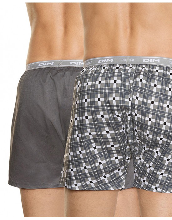 法國DIM-「純棉舒柔」四角褲兩入/組-格紋灰 法國DIM-「純棉舒柔」四角褲兩入/組-格紋灰