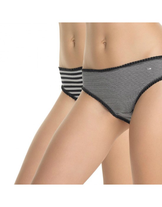 法國DIM-Pockets「旅行輕便-彈力棉」系列經典條紋三角褲2件組-黑 SL4D91